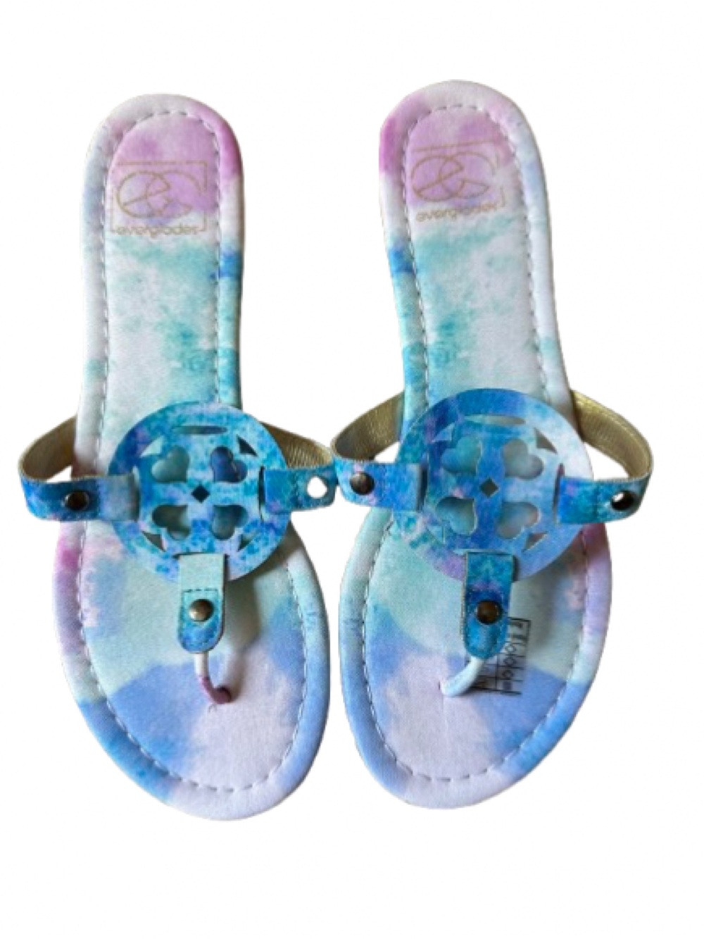 Pastel Blue Tie-Dye Thong Sandals with Round Cutout Medallion
